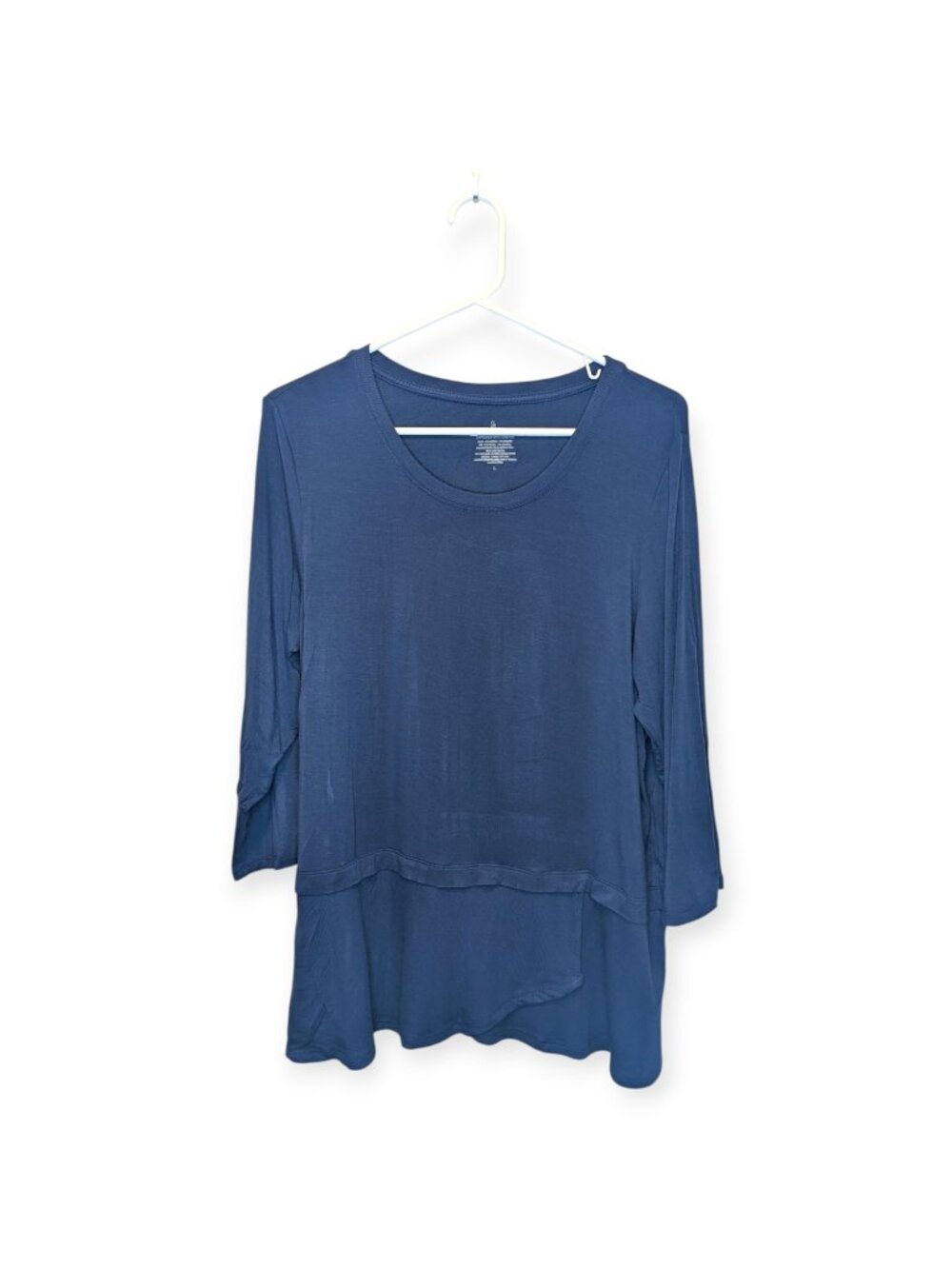 Cuddl Duds Women's Tunic Softwear with Stretch Blue 3/4 Sleeve Scoop Neck Size L